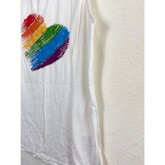 NWOT White Sleeveless Tank Top Rainbow Heart Pride Yoga Medium - Picture 3 of 9